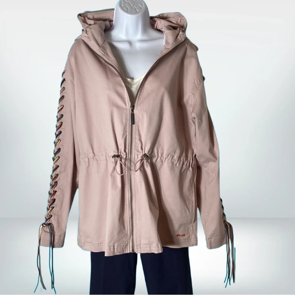 Peace Love World Braided Sleeve Hooded Mandala Jacket Mandy Pink Small